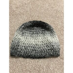 Handmade Crochet Ponytail Hat, Women's Winter Knit Hat, Gray White Running Hat